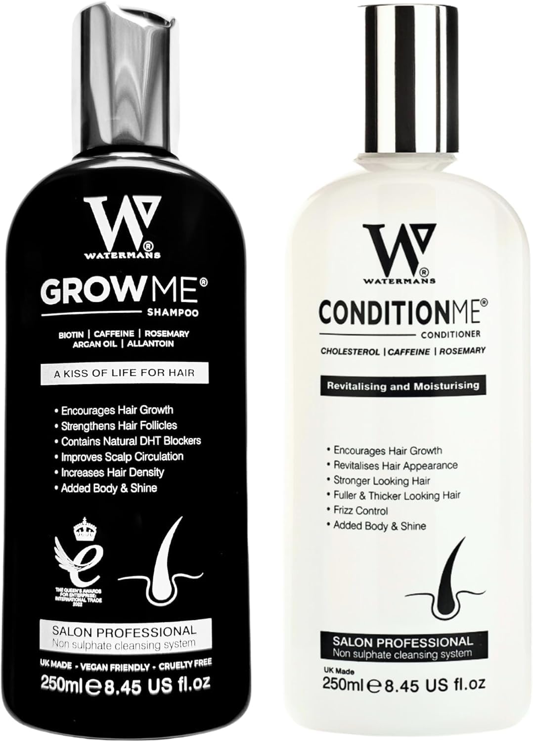 Watermans Grow Me shampoo bottle with biotin and argan oil for healthier scalp