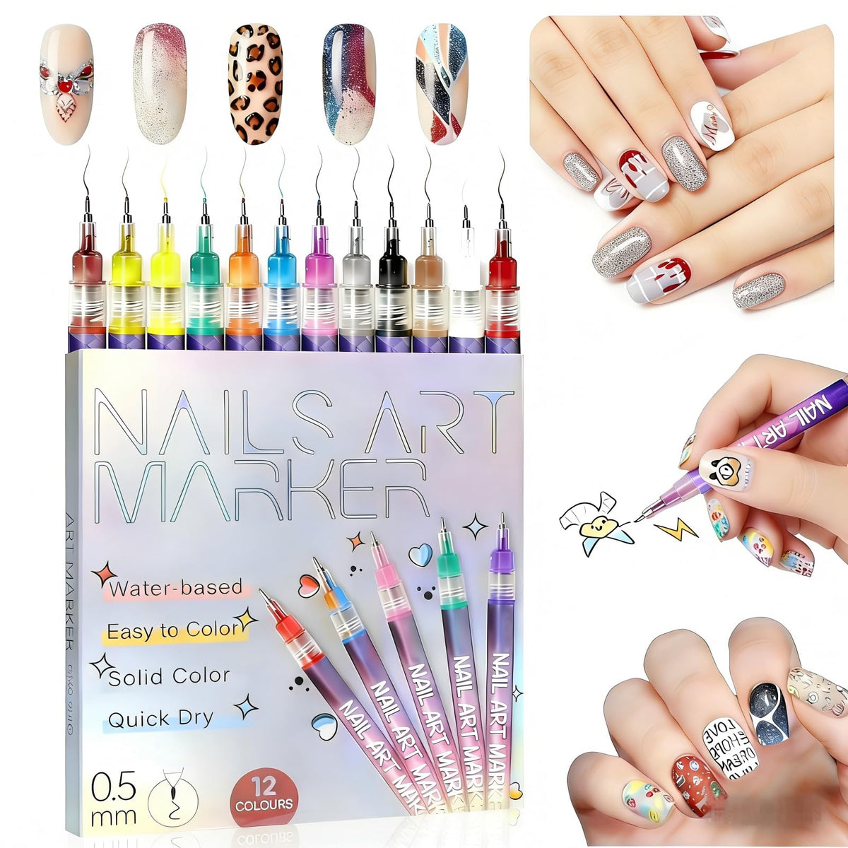 Watofun Nail Art Pens 12 colors swatch for versatile designs