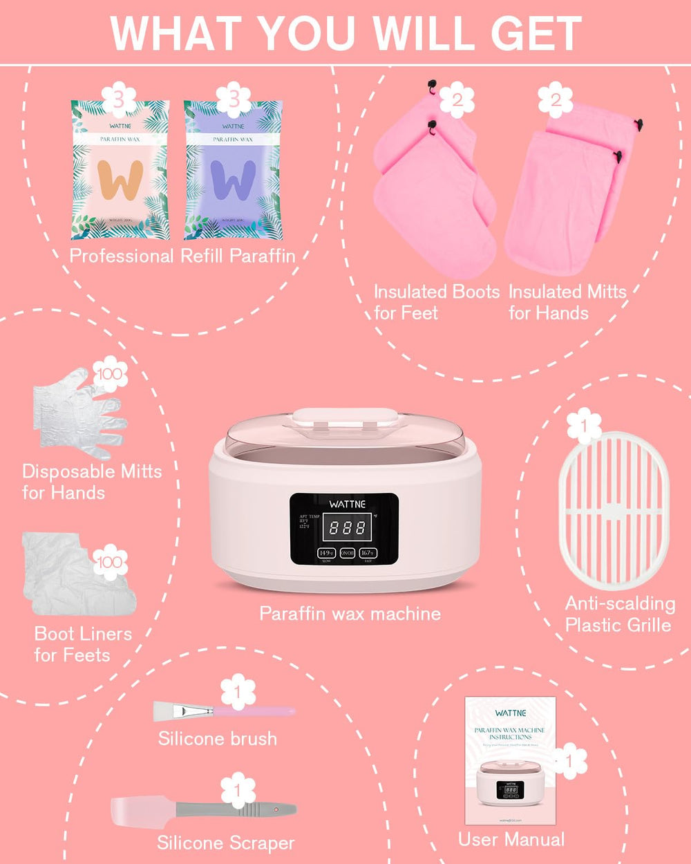 Thermal mitts and booties included to enhance heat therapy at home