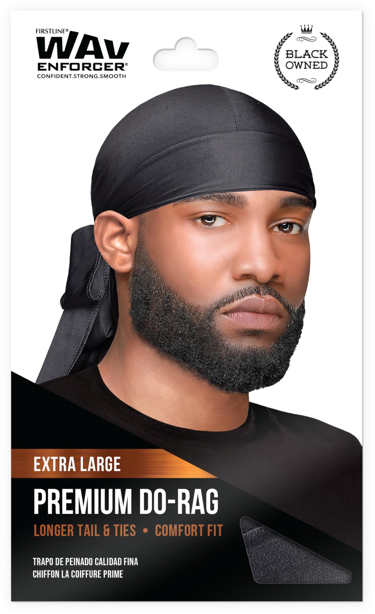 WavEnforcer Premium Do-Rag Negro: ajuste seguro para comodidad nocturna y ondas definidas.