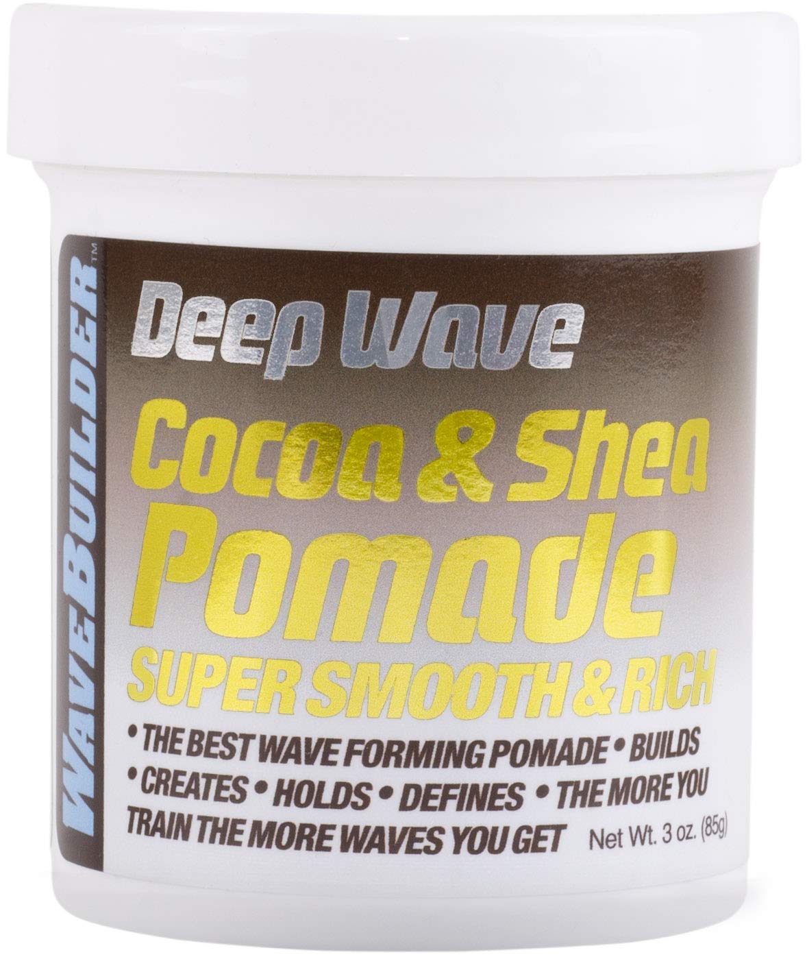 WaveBuilder Cocoa & Shea Pomade jar front view showing rich texture for waves.