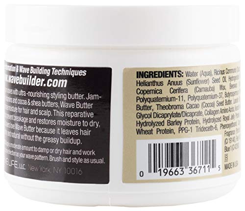 Wavebuilder Cocoa and Shea Wave Butter packaging highlights natural formula.