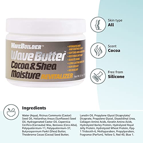 Wavebuilder Cocoa and Shea Wave Butter on scalp provides a healthy-looking finish.