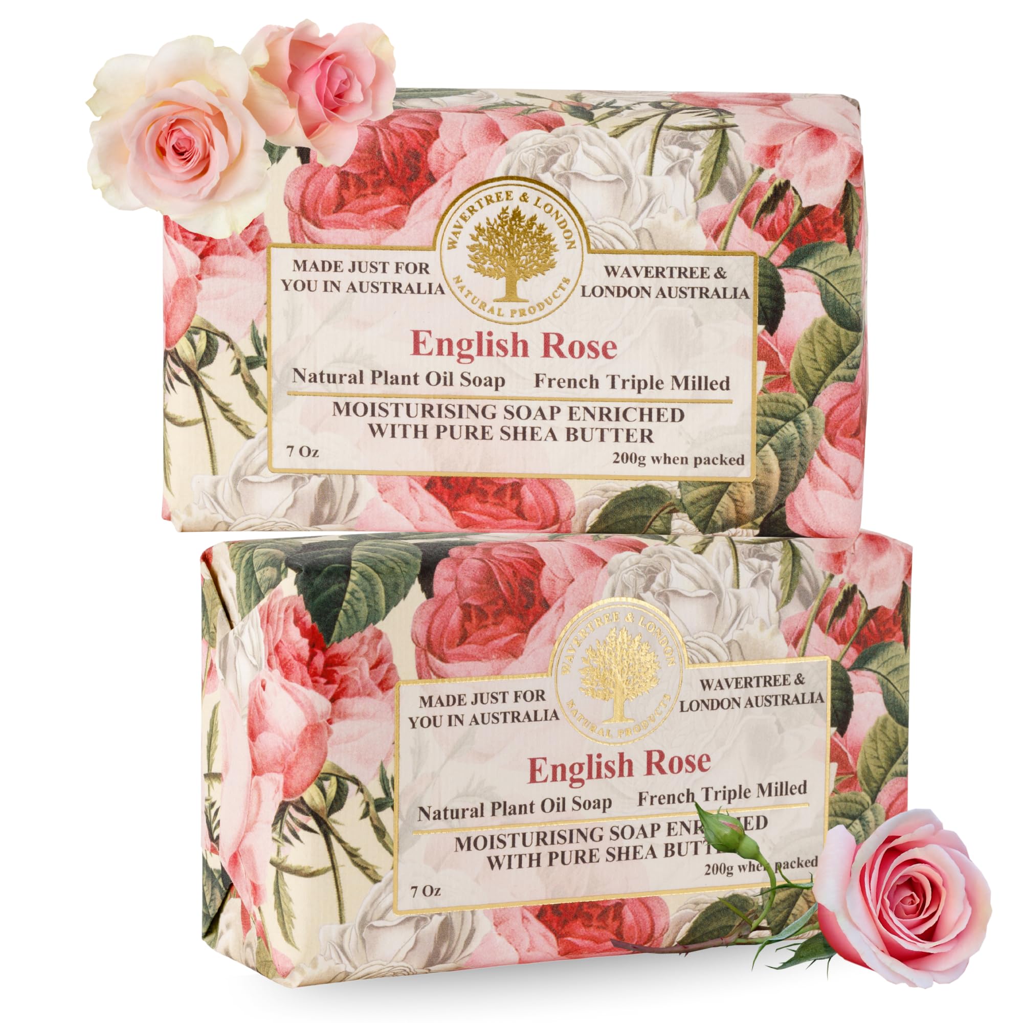 Jabón Wavertree London Rosa Inglesa: aroma floral duradero para el baño.