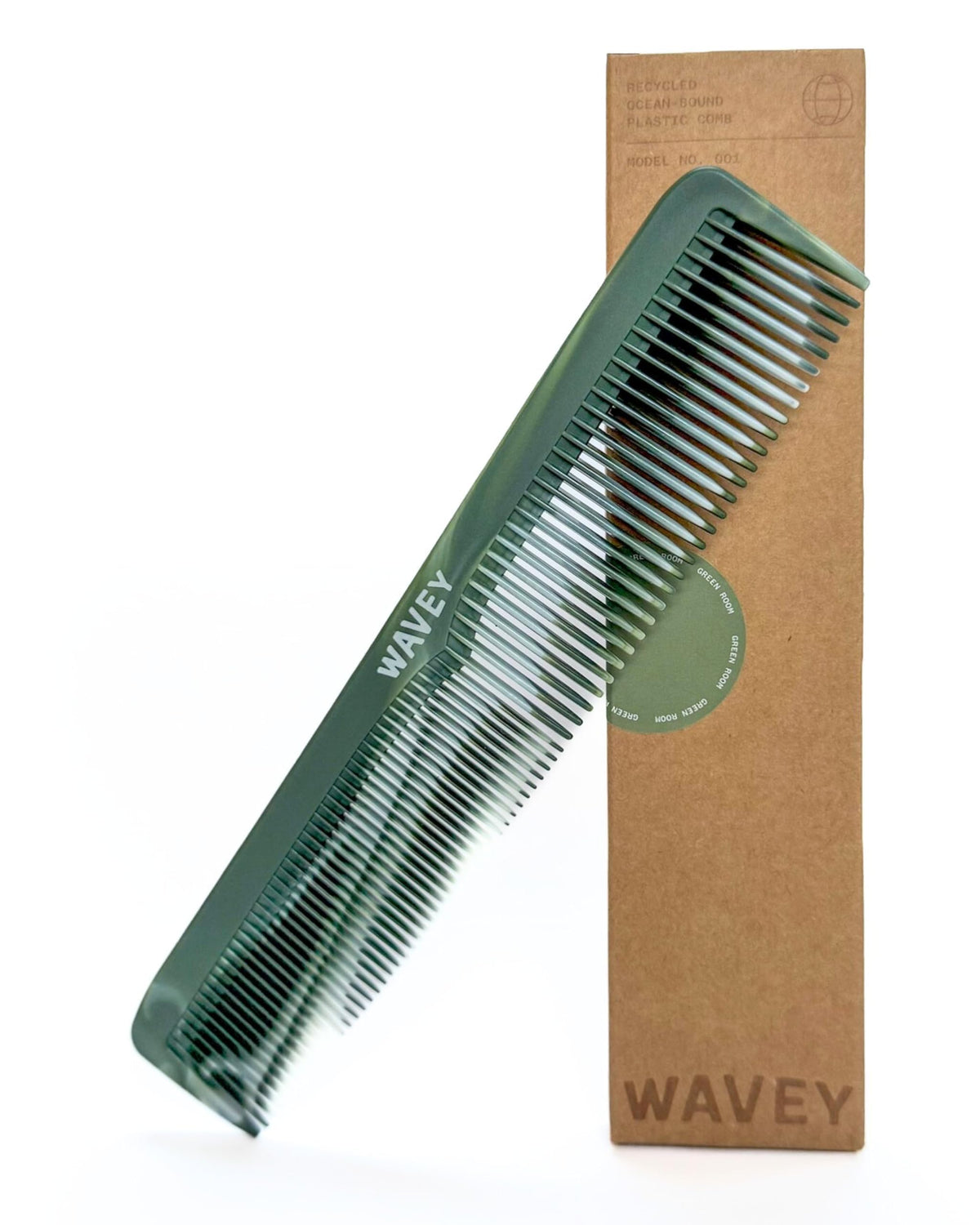 WAVEY hair comb front view in 7-inch green for smooth detangling and styling