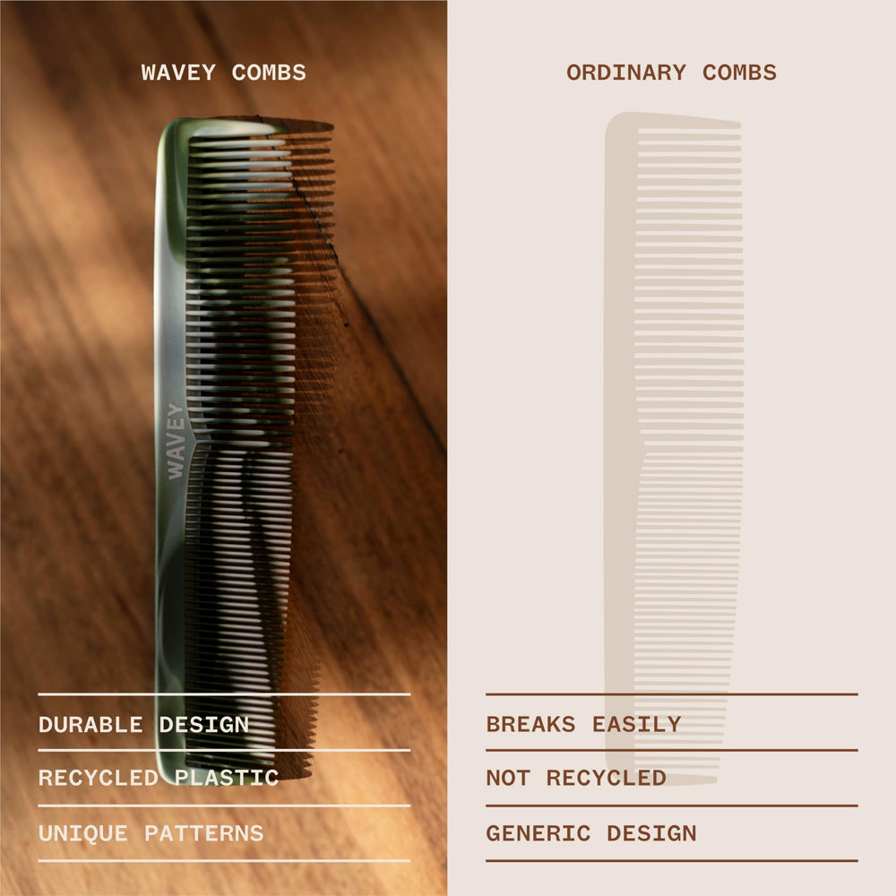 WAVEY compact travel-ready comb pictured with a gym bag