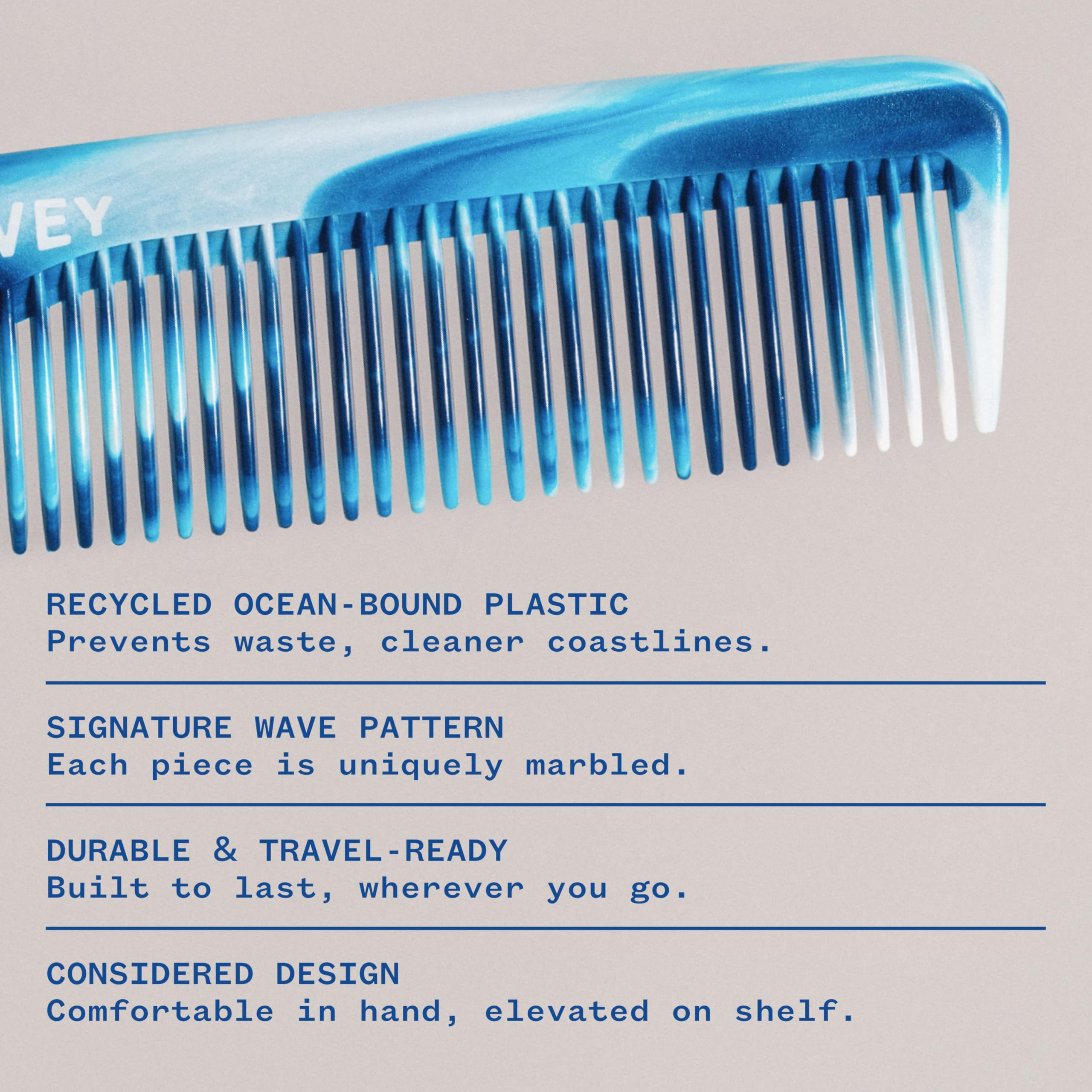 WAVEY unique color-blend recycled plastic comb with one-of-a-kind look