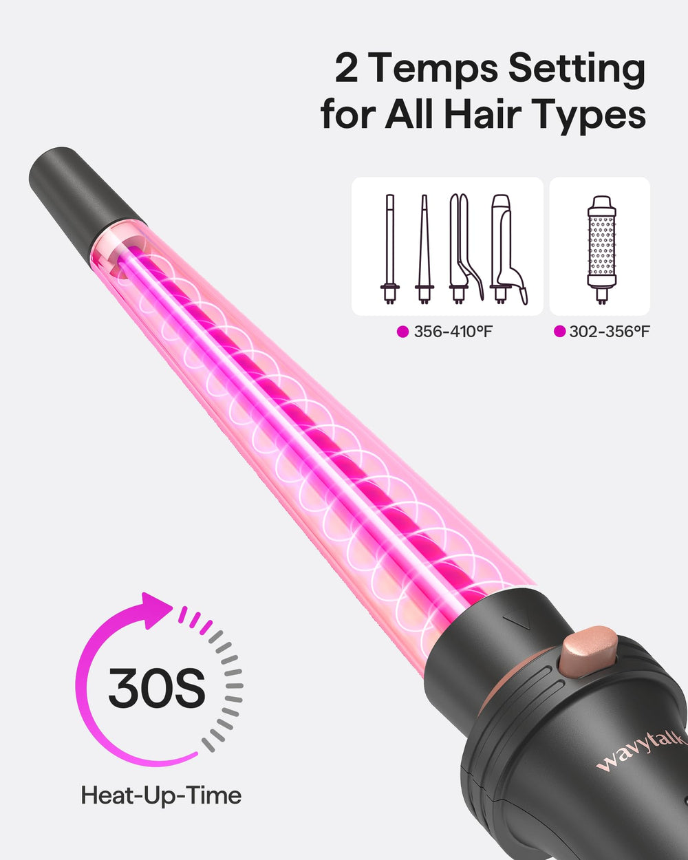 Wavytalk 1.25-inch wand creates defined curls with even heat.
