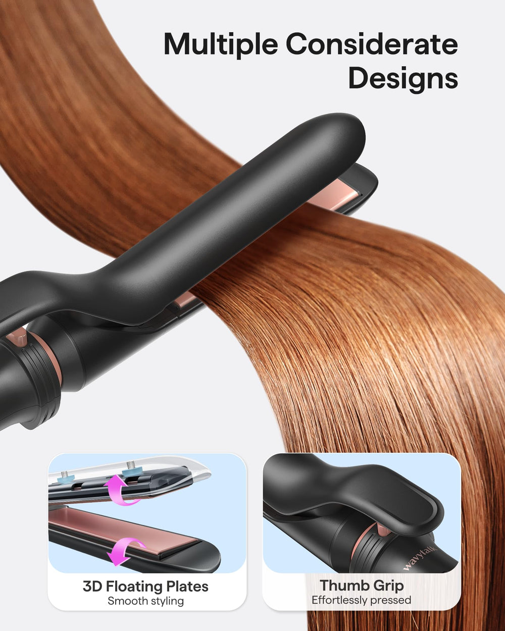 Wavytalk 2-in-1 straightener-curler delivers straight styles with gentle glide.
