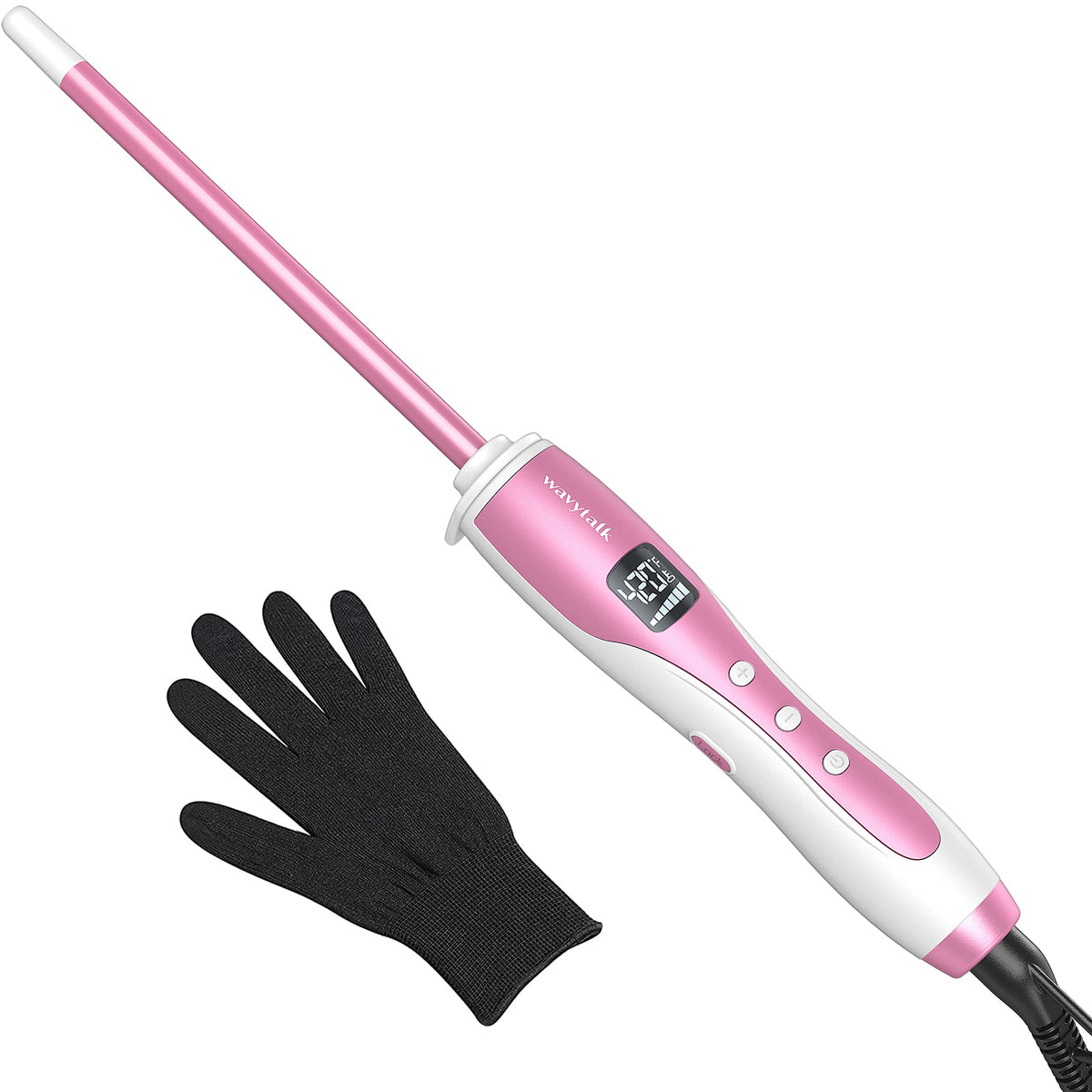 Wavytalk 3/8 inch curling wand in rose pink for tight curls and long-lasting style.