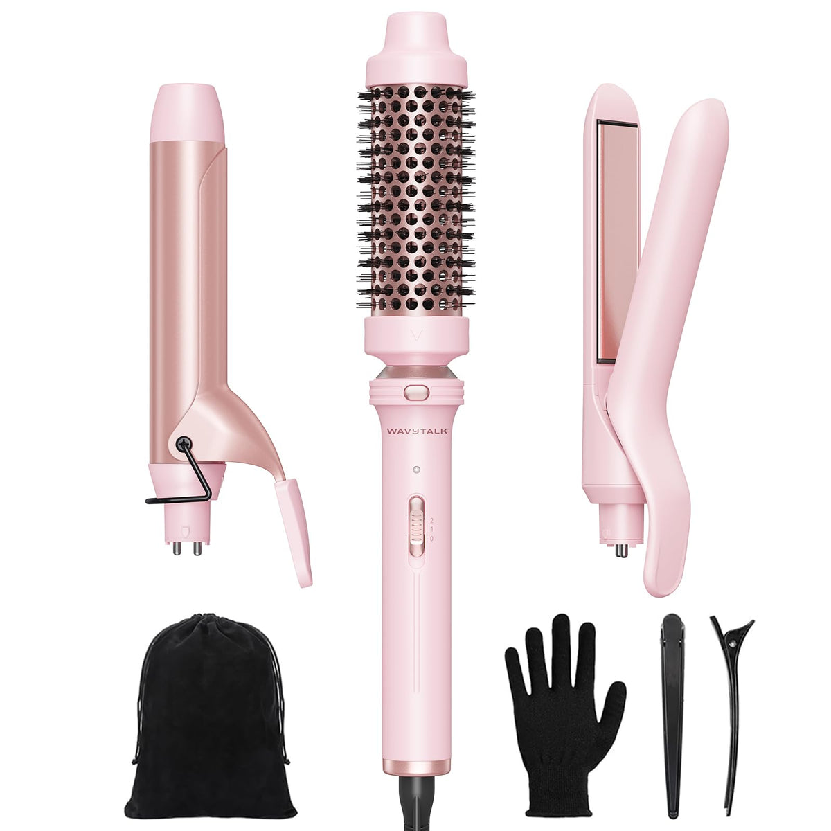 Wavytalk 3in1 curling wand set pink main shot showcases versatile styling options