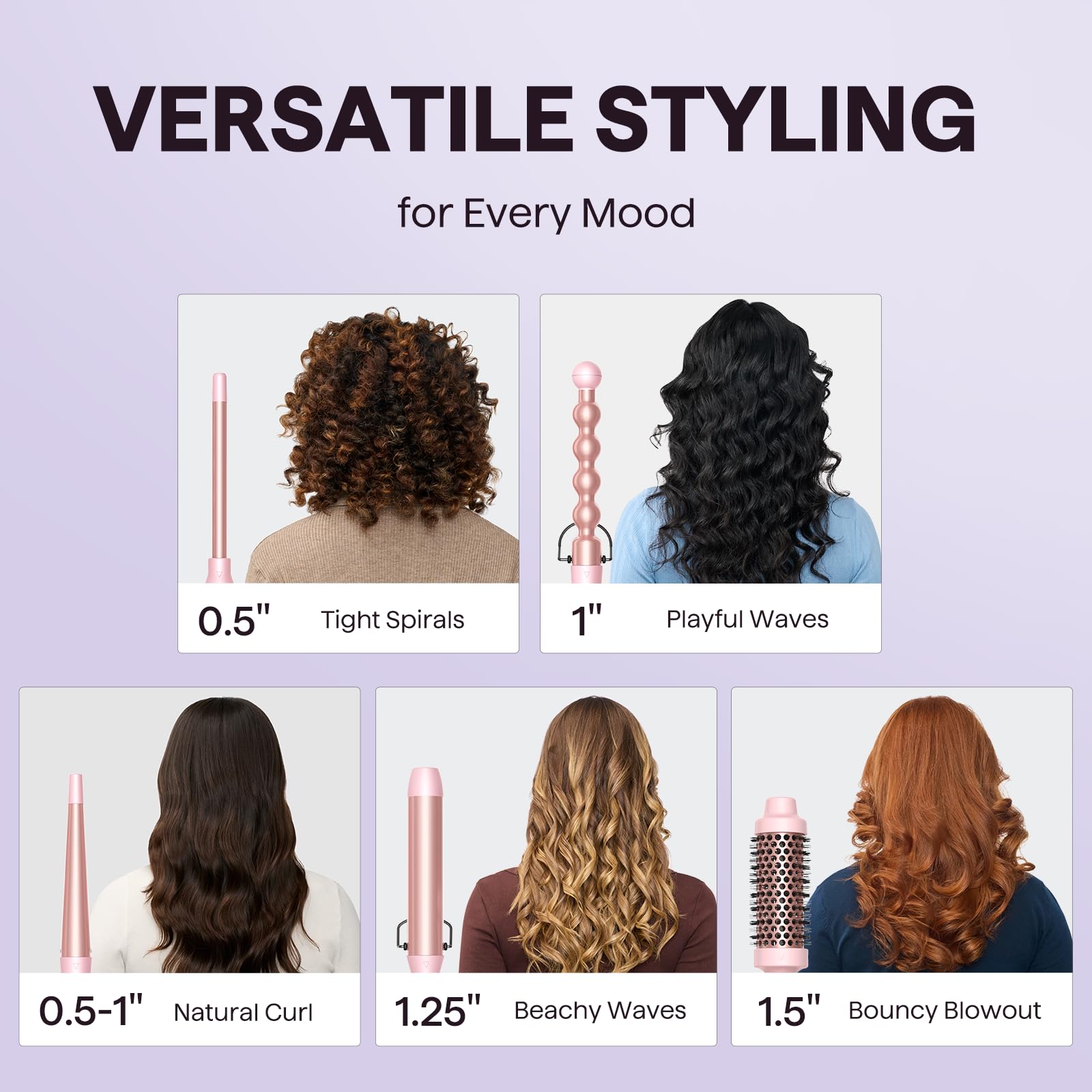 Wavytalk 5-in-1 curling wand with 0.5-inch barrel for tight ringlets and precision.