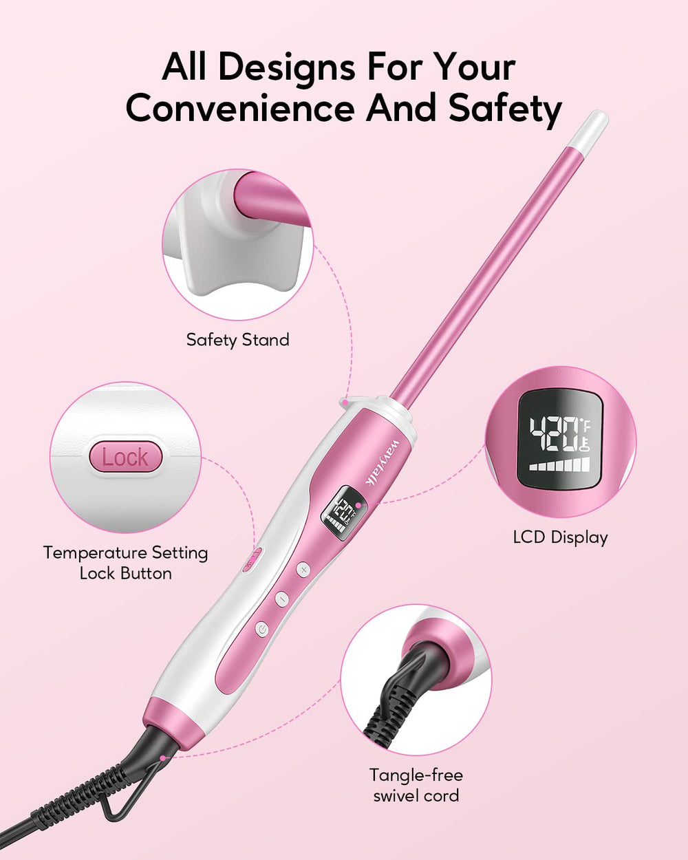 Wavytalk includes 60-minute auto shut-off and temperature lock for safe styling.