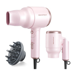 Wavytalk blow dryer with diffuser in compact travel design.
