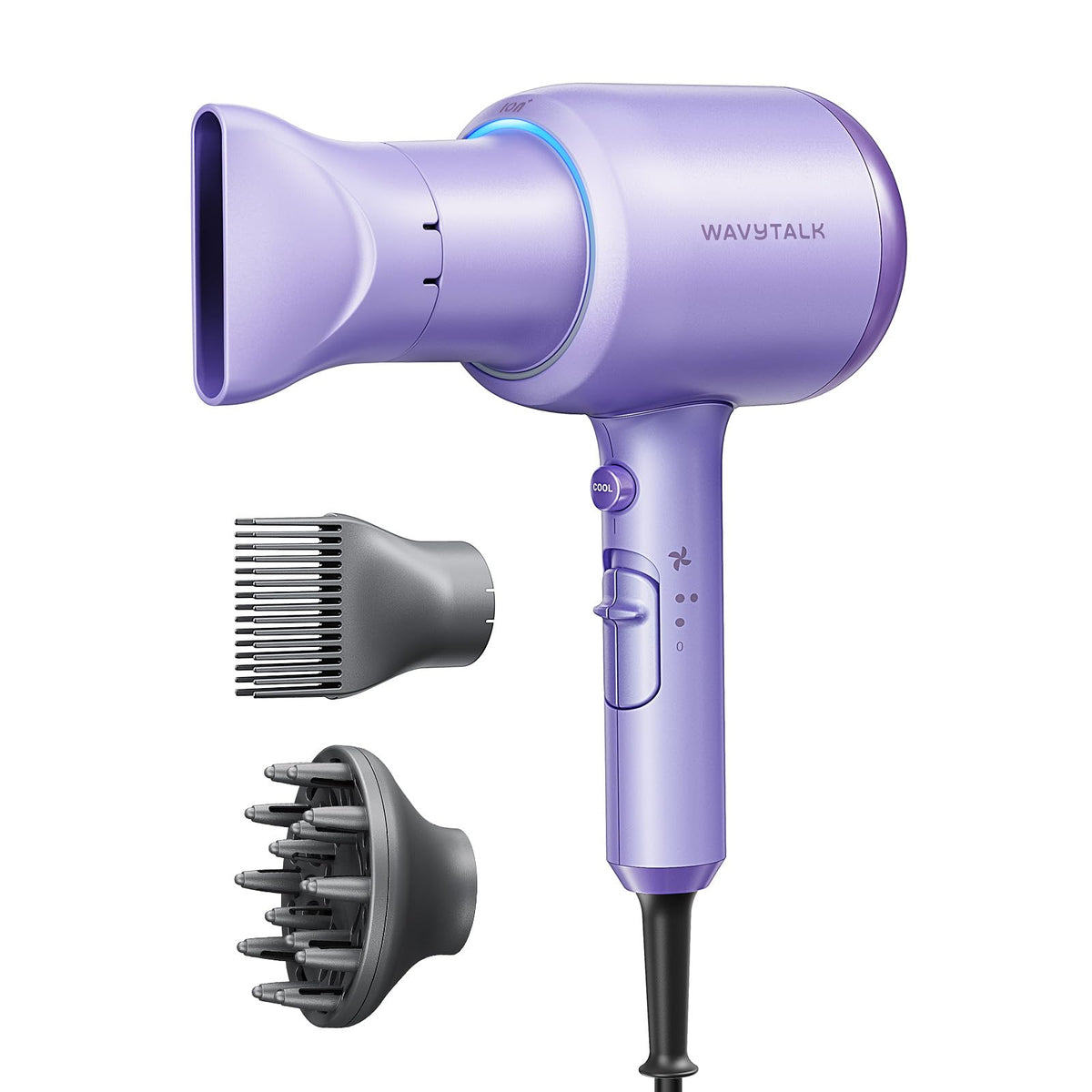 Wavytalk blow dryer front view in purple for quick styling