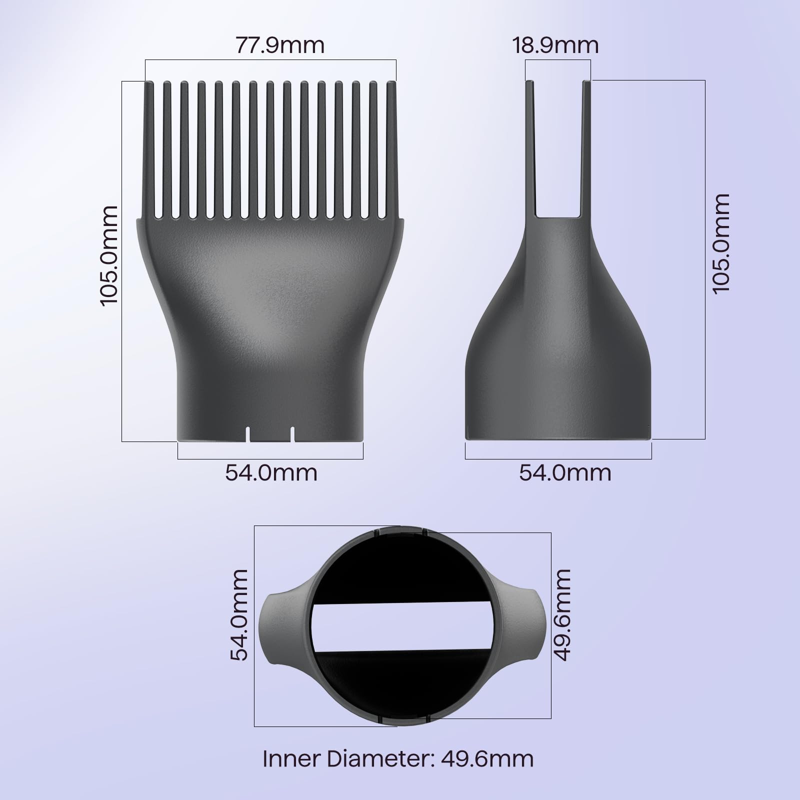 Wavytalk Grey Comb Nozzle attached to Blown Away Ionic Dryer for controlled airflow.