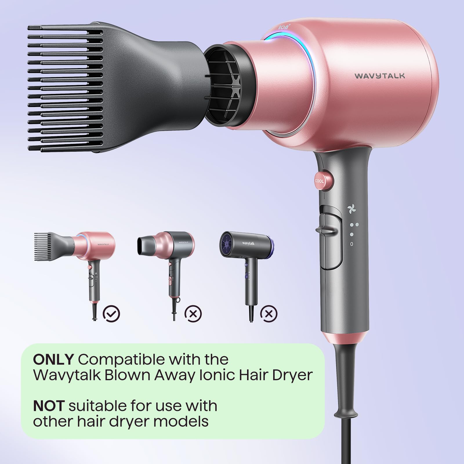 Wavytalk Grey Comb Nozzle with secure snap-on design for quick, durable styling.