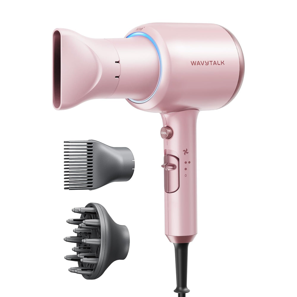 Wavytalk hair dryer front view showing 1875W power for fast drying and smooth finish
