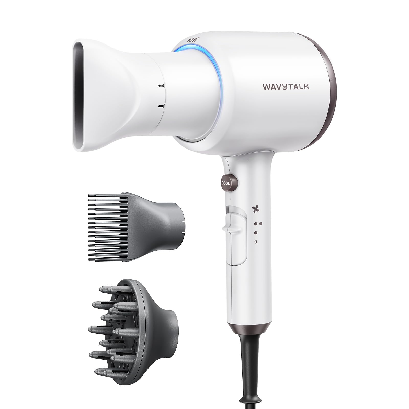 Wavytalk hair dryer front view in white for fast, salon-like drying.
