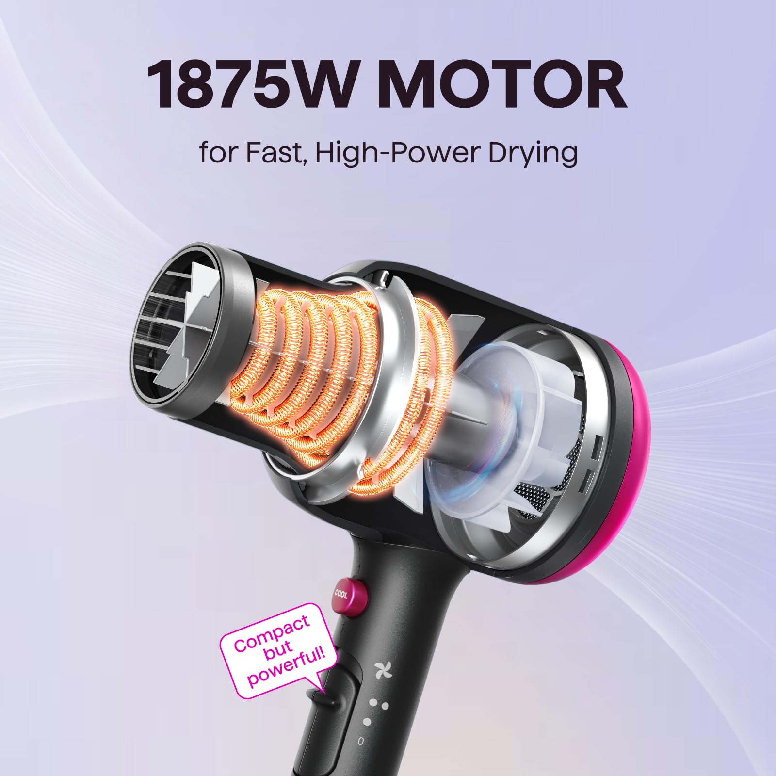 Wavytalk concentrated nozzle channels airflow for precise styling and heat control.