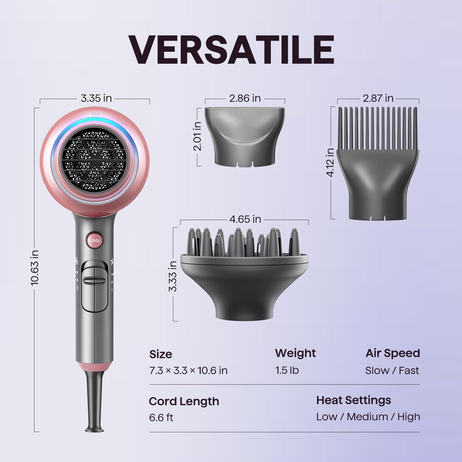 Wavytalk hair dryer rose gold with 1875W motor for fast drying.