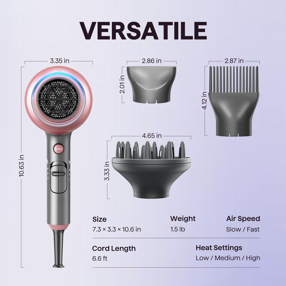 Wavytalk hair dryer rose gold with 1875W motor for fast drying.