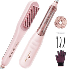 Wavytalk Pro Steam Hair Straightener Brush front view; quick heat for busy mornings.