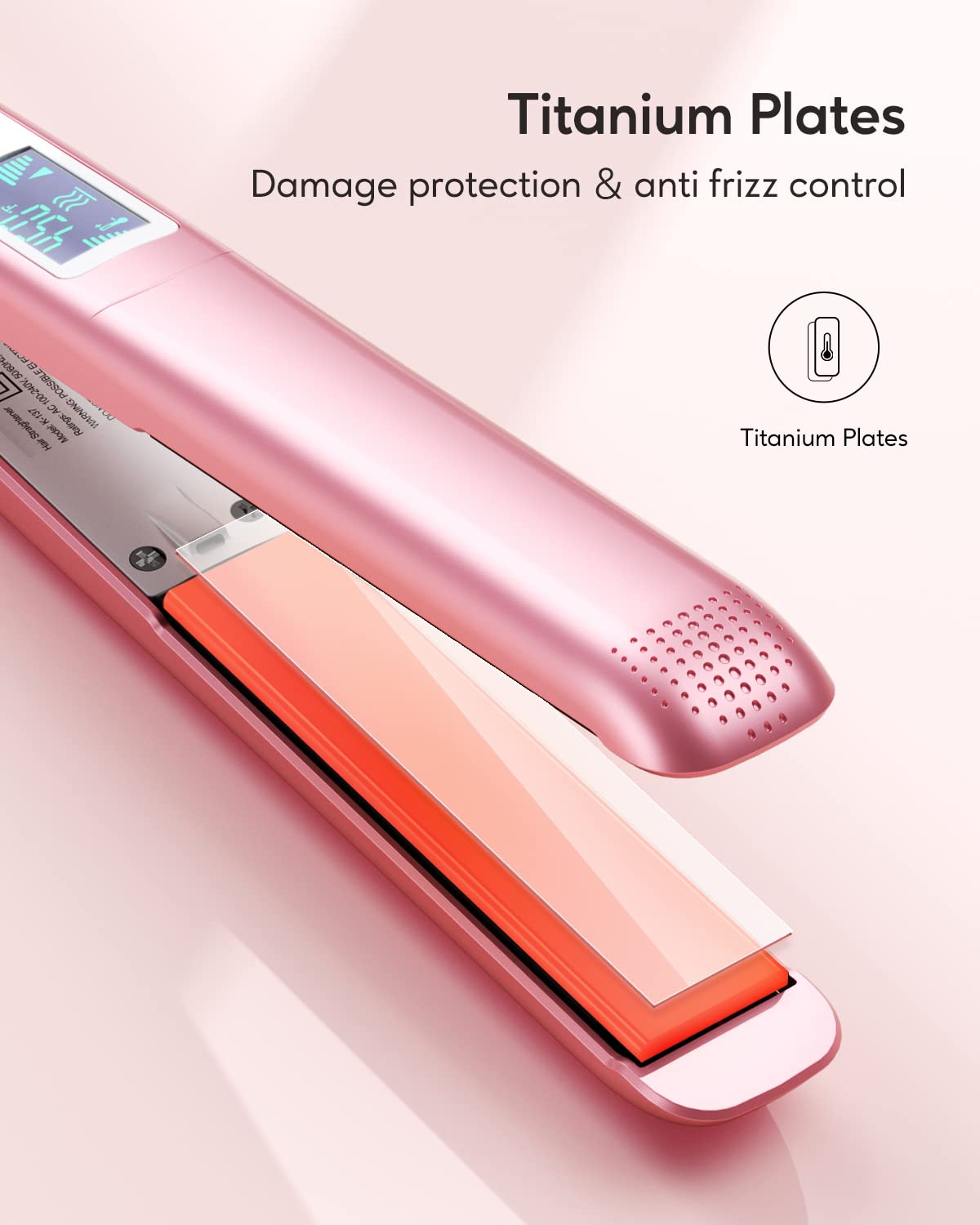 Wavytalk flat iron heat settings dial displaying 270–450°F range