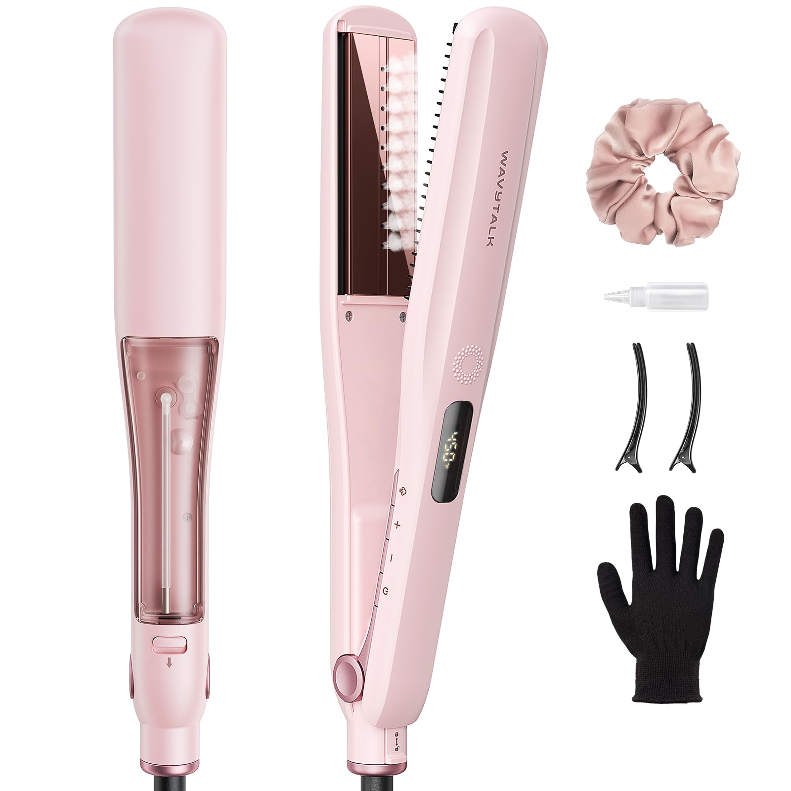Wavytalk steam hair straightener in Sakura Pink for silky, frizz-free results in one pass
