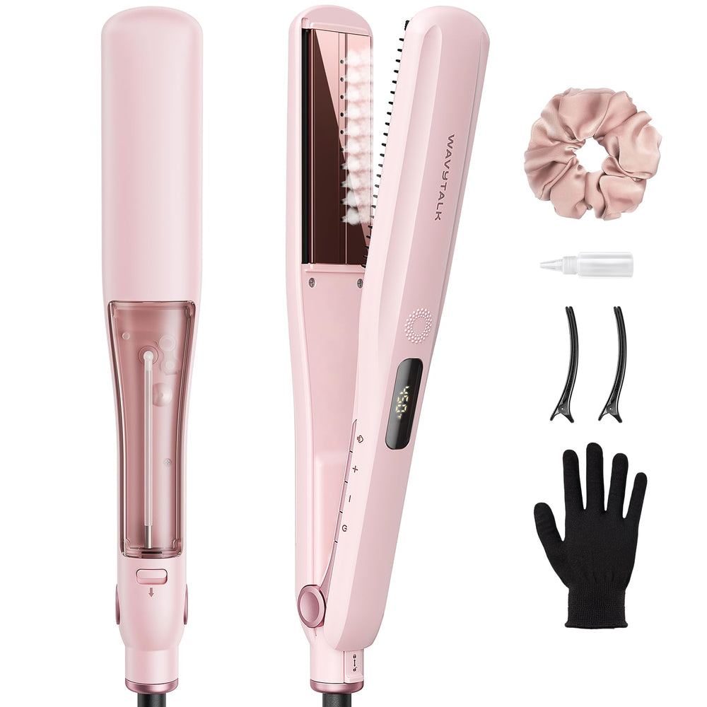 Wavytalk steam hair straightener in Sakura Pink for silky, frizz-free results in one pass