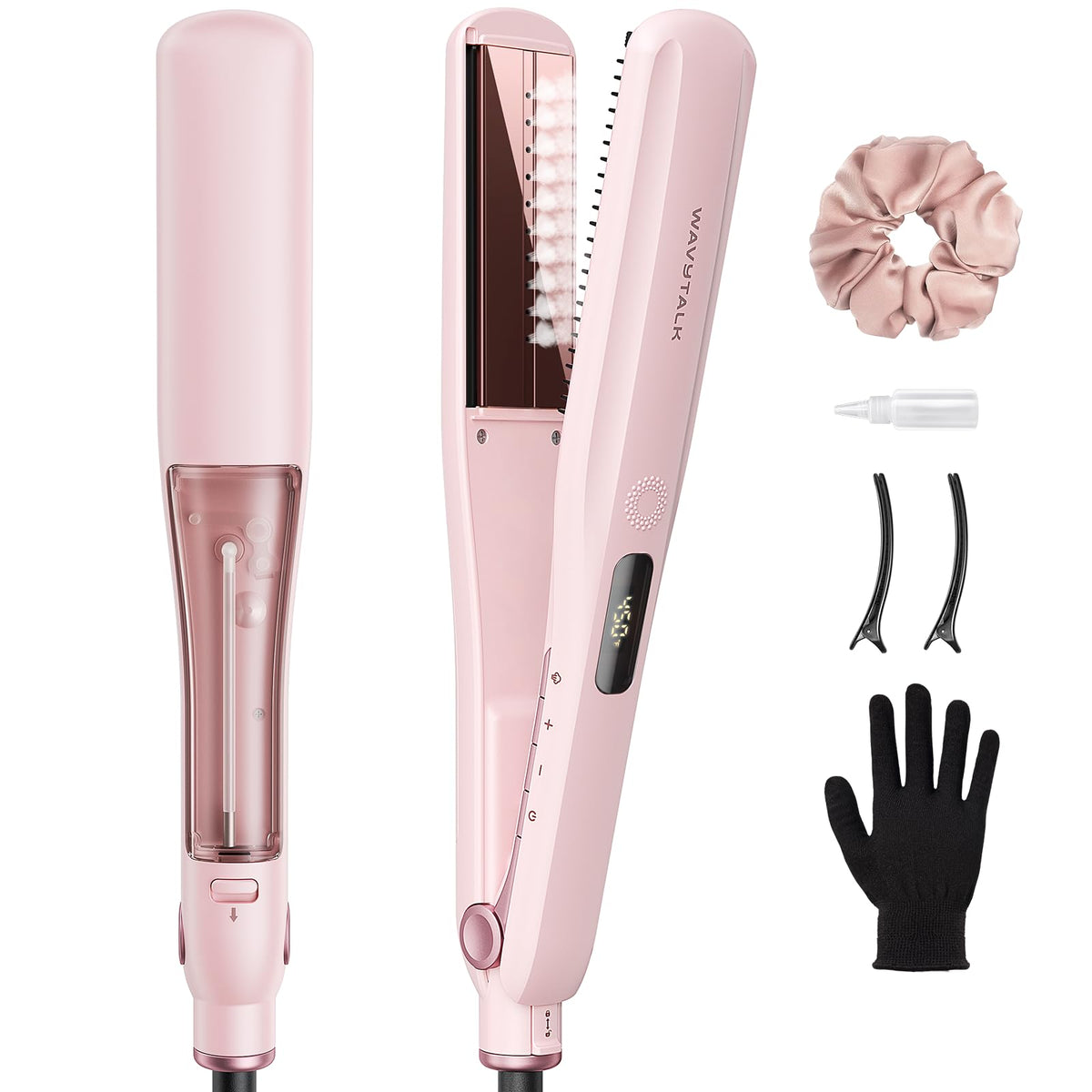Wavytalk steam hair straightener in Sakura Pink for silky, frizz-free results in one pass