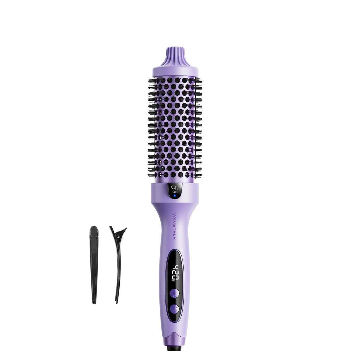 Wavytalk Thermal Brush close-up showing ergonomic handle for comfortable styling