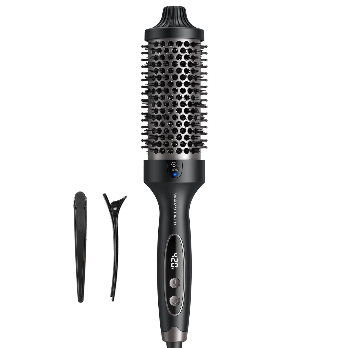 Wavytalk Thermal Brush handle detail with ergonomic grip for comfortable styling.