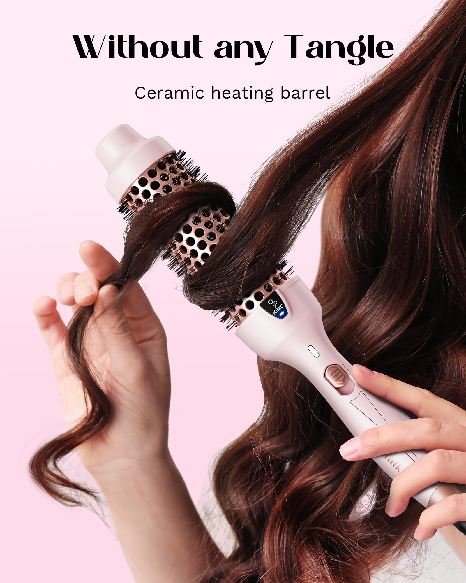 Wavytalk in-use curl shot shows quick, loose curls in one pass.