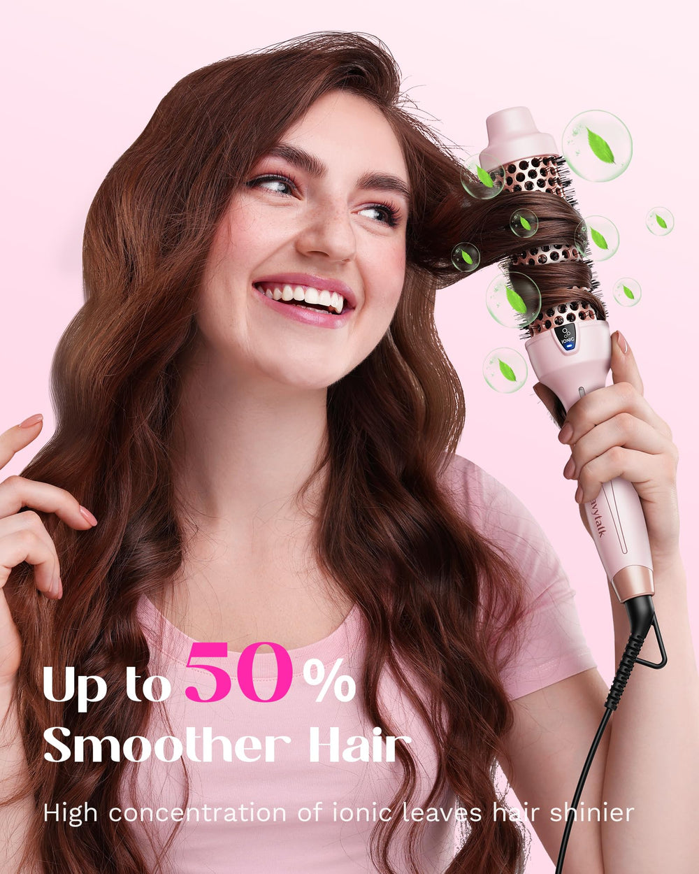 Wavytalk pink handle thermal brush ready for quick styling sessions.