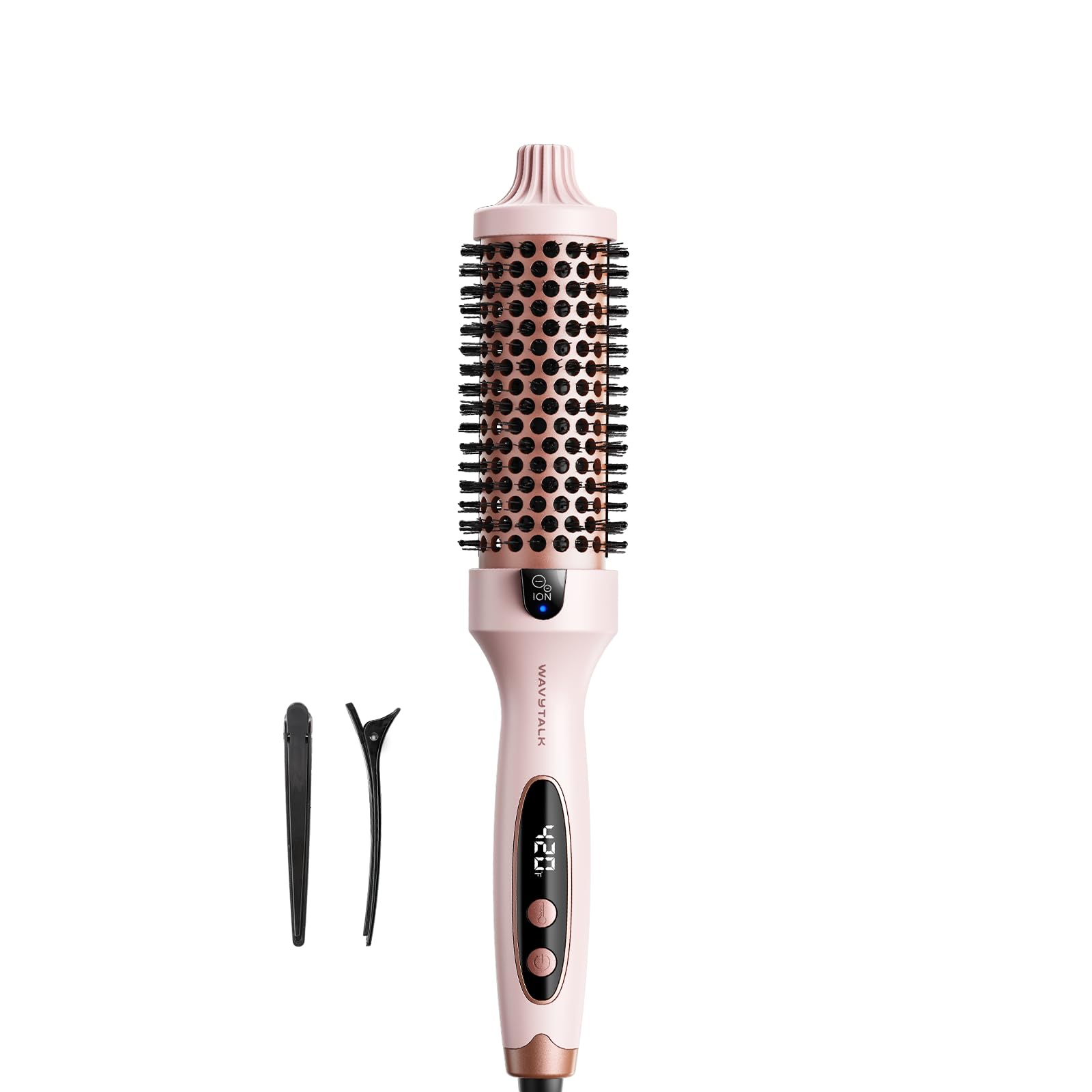 Wavytalk thermal brush in pink Sakura finish for smooth, frizz-free styling.