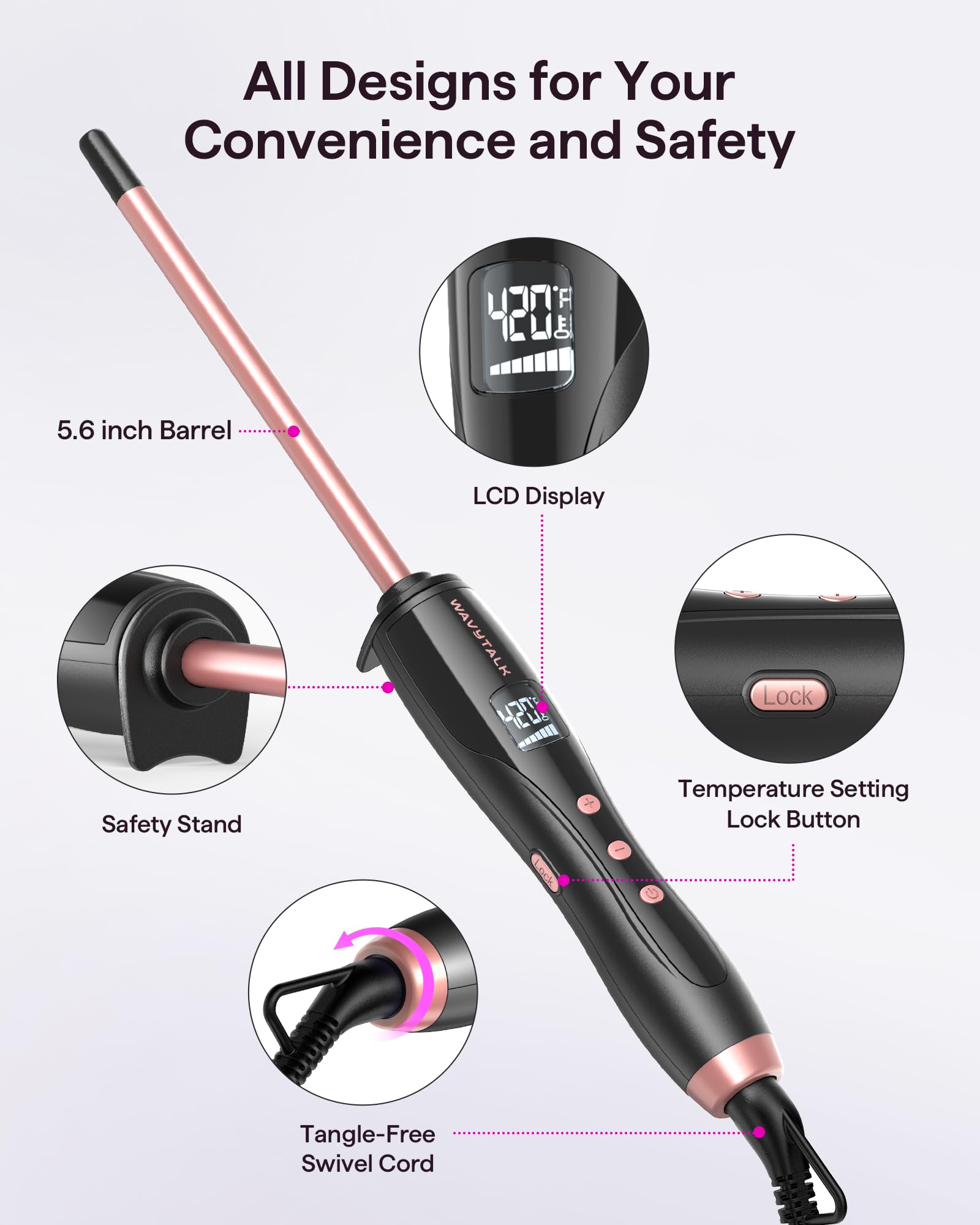 Wavytalk travel-friendly curling wand with worldwide voltage compatibility