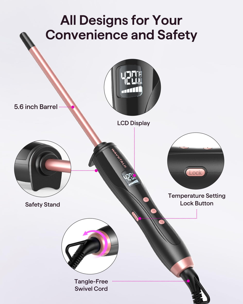 Wavytalk travel-friendly curling wand with worldwide voltage compatibility