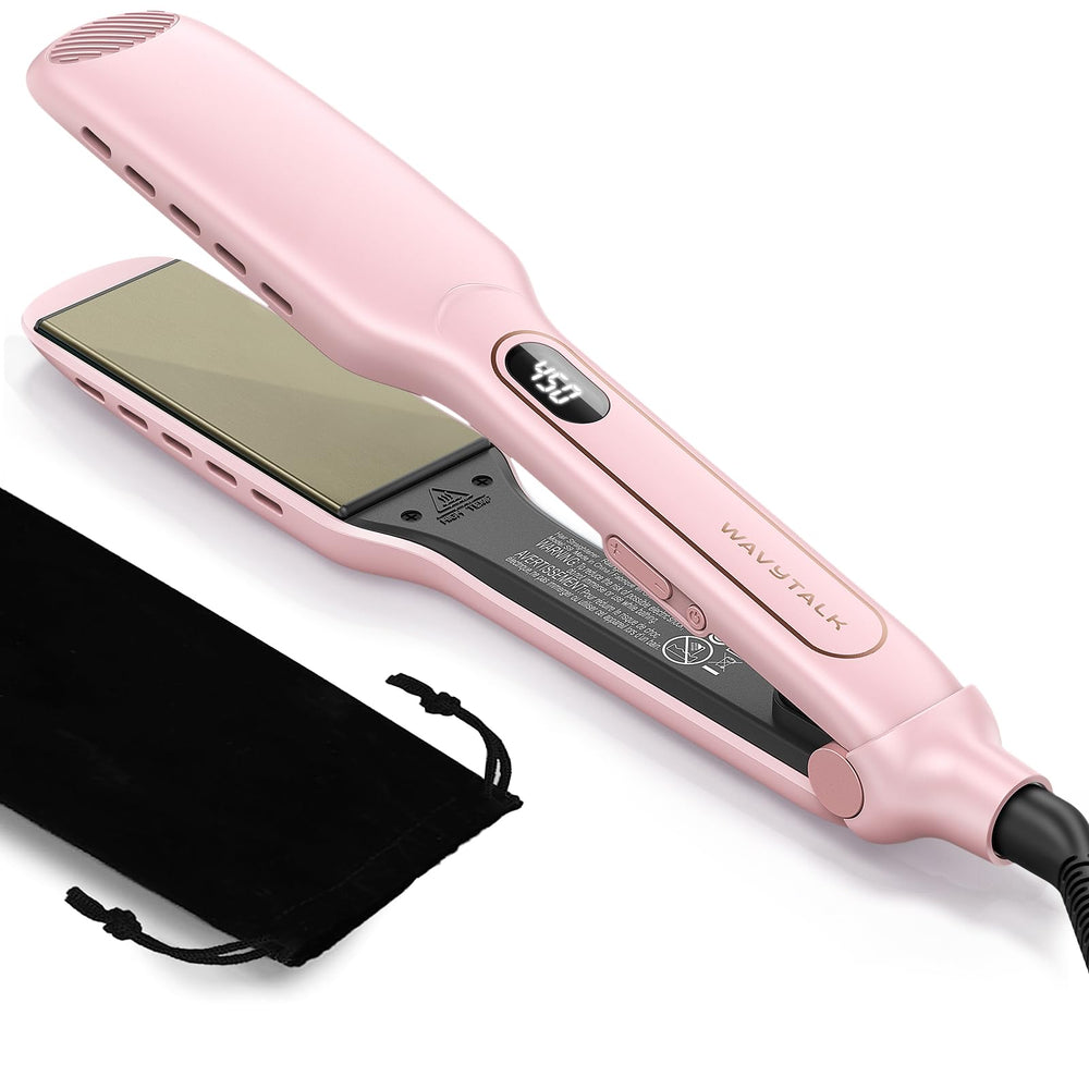 Wavytalk wet-to-straight flatiron with ventilation holes for damp hair styling.