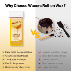 Waxers honey wax cartridge 2 highlighting conditioning with honey essence.