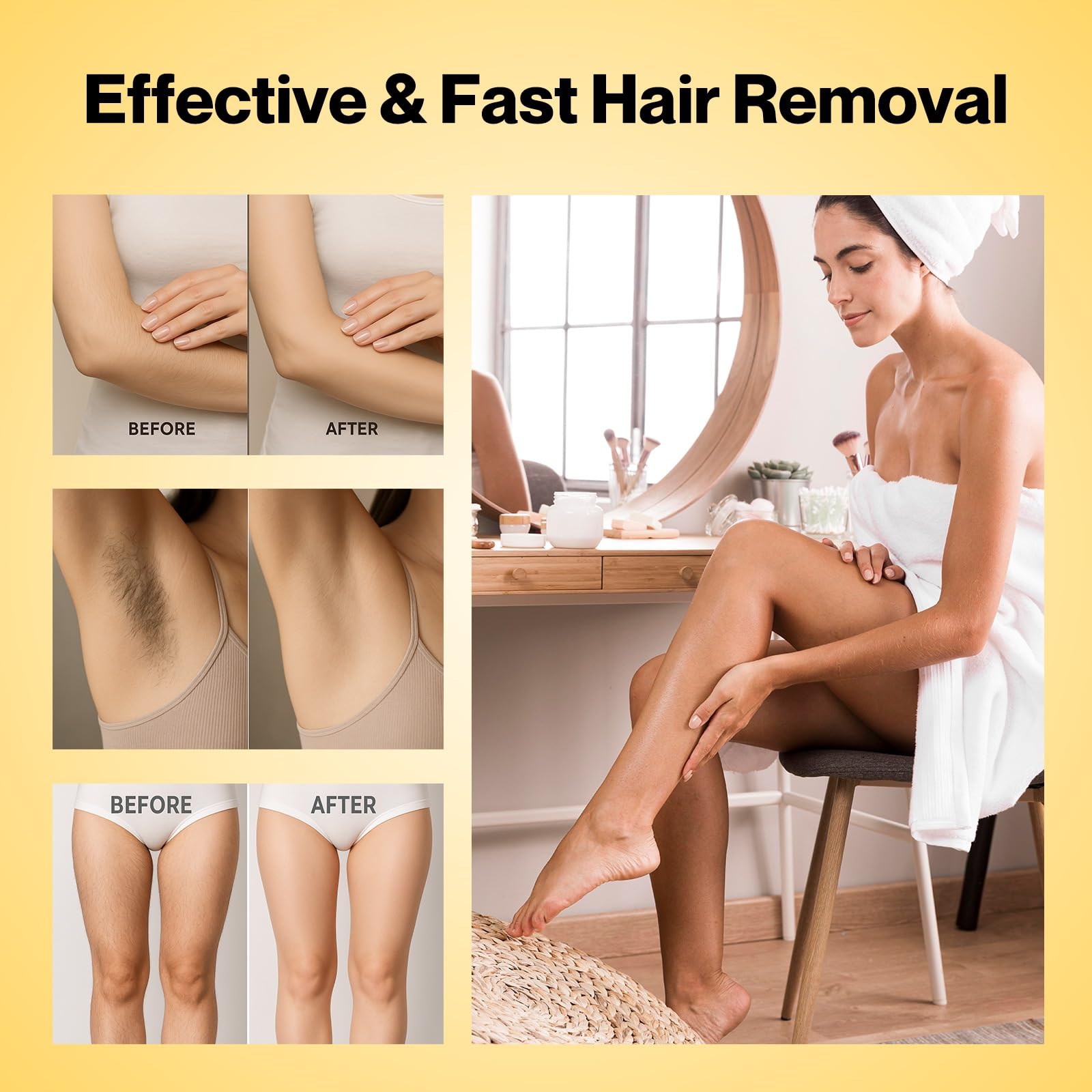 Waxers leg waxing in progress with roll-on kit for smooth results.