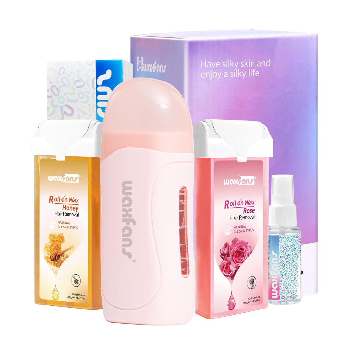 Waxfans roll-on wax kit large roller head for quick full-body waxing