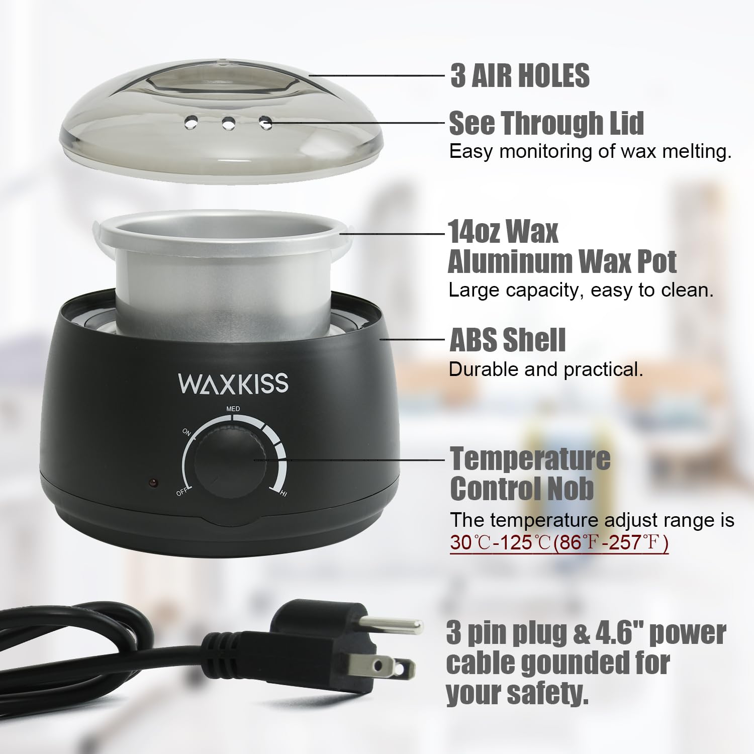 Waxkiss wax warmer with removable aluminum pot for quick cleaning