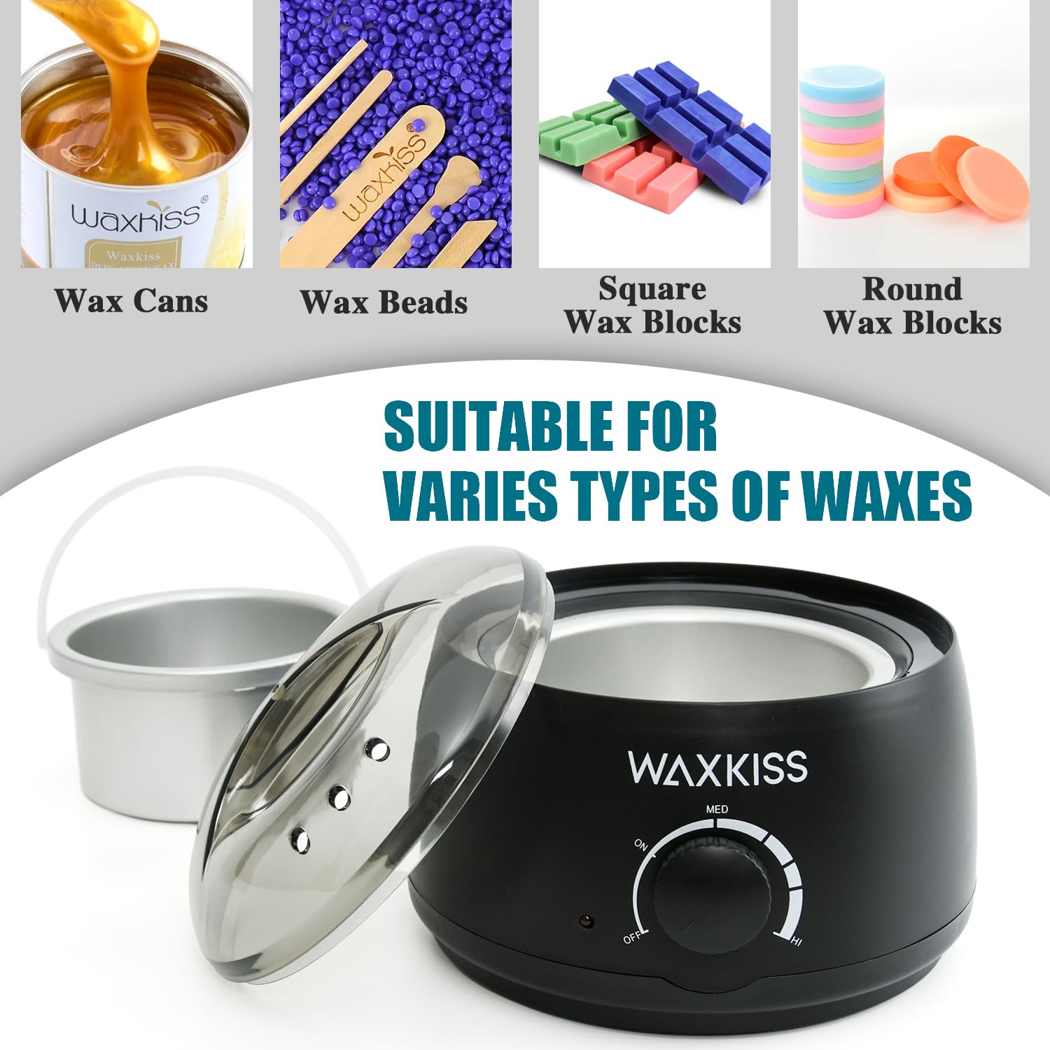Waxkiss portable wax warmer suited for salons, home, or travel