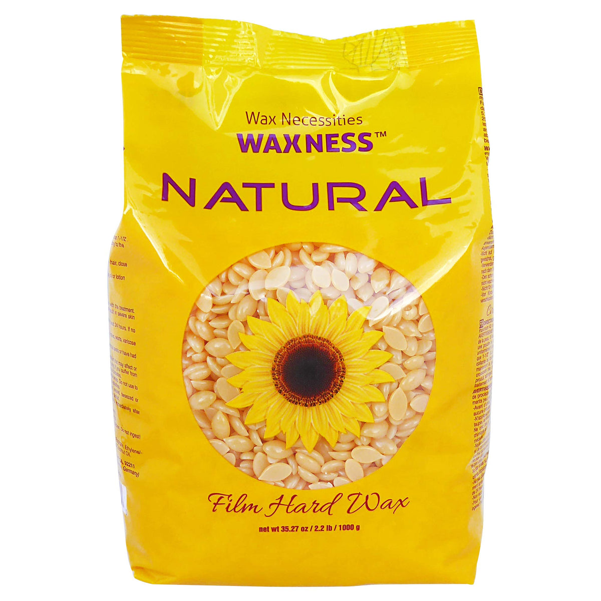 Waxness film hard wax beads close-up in bag highlight stripless removal capability.