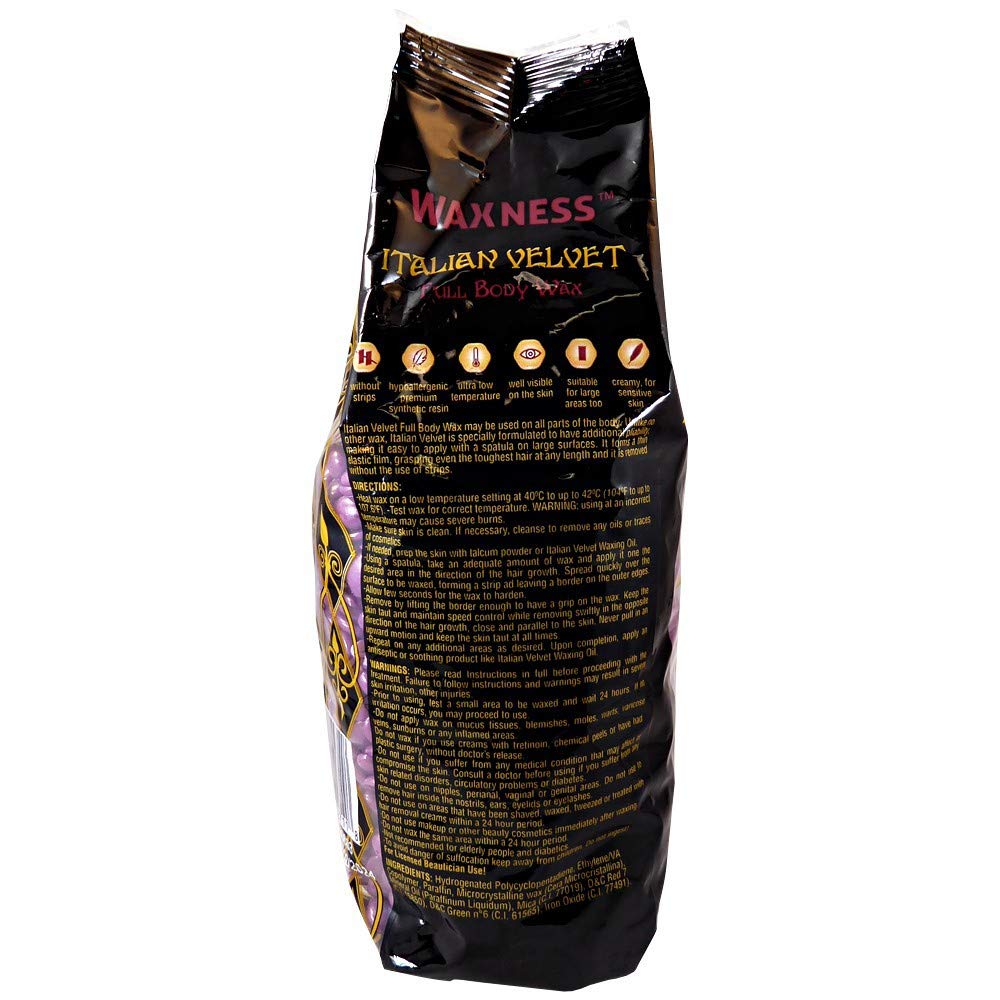 Waxness Italian Velvet multidirectional formula beads for even hair removal across zones