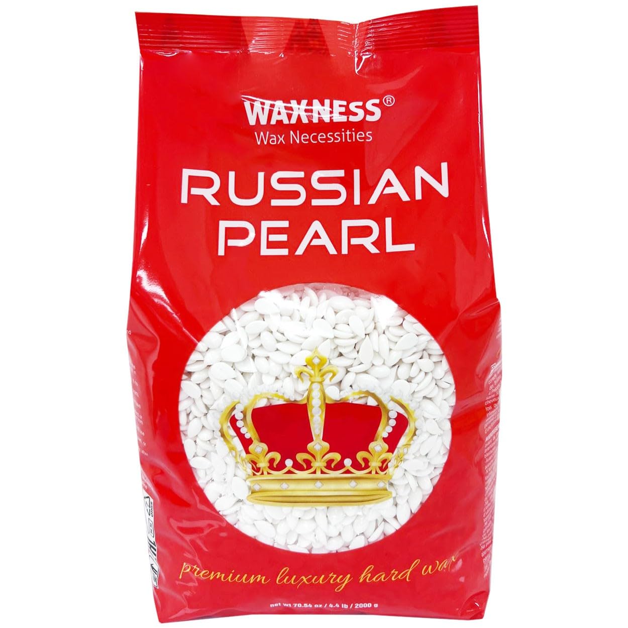 Waxness Russian Pearl hard wax beads packaging label for professionals