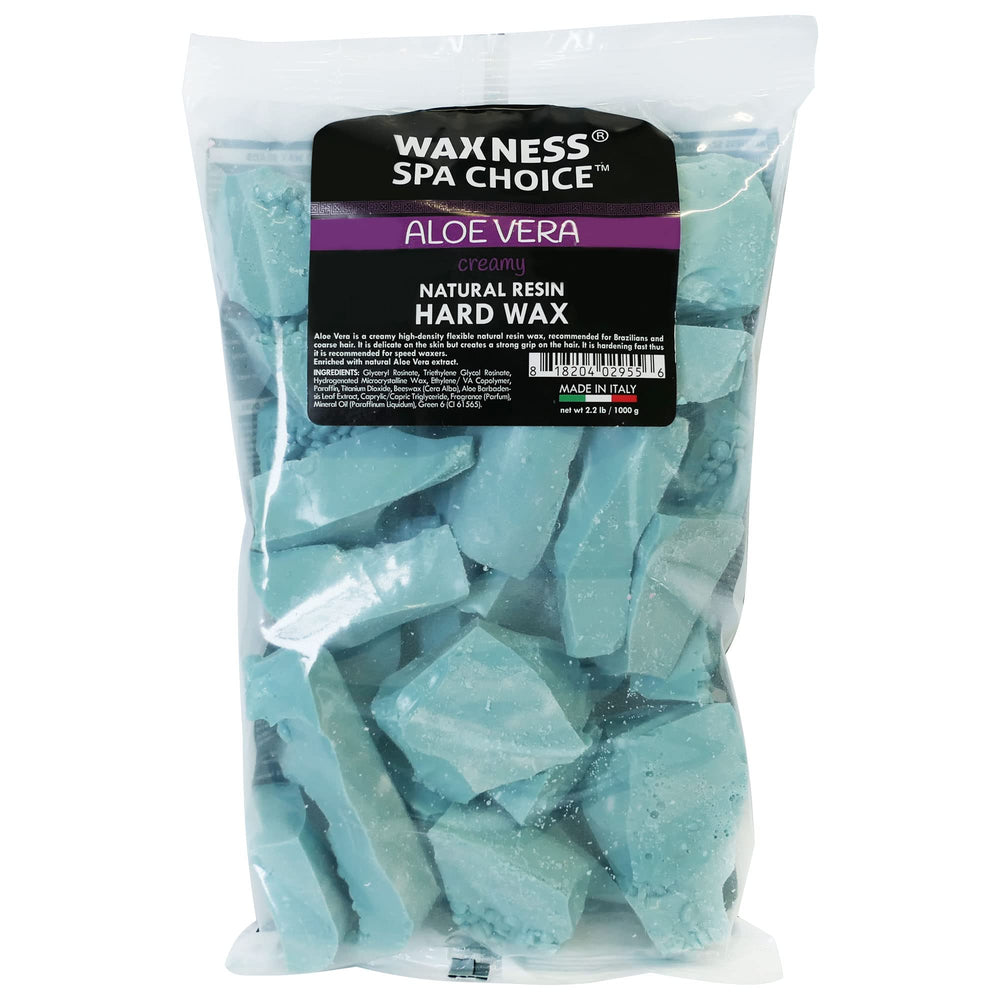 Waxness Spa Choice Aloe Vera beads close-up showing creamy texture.