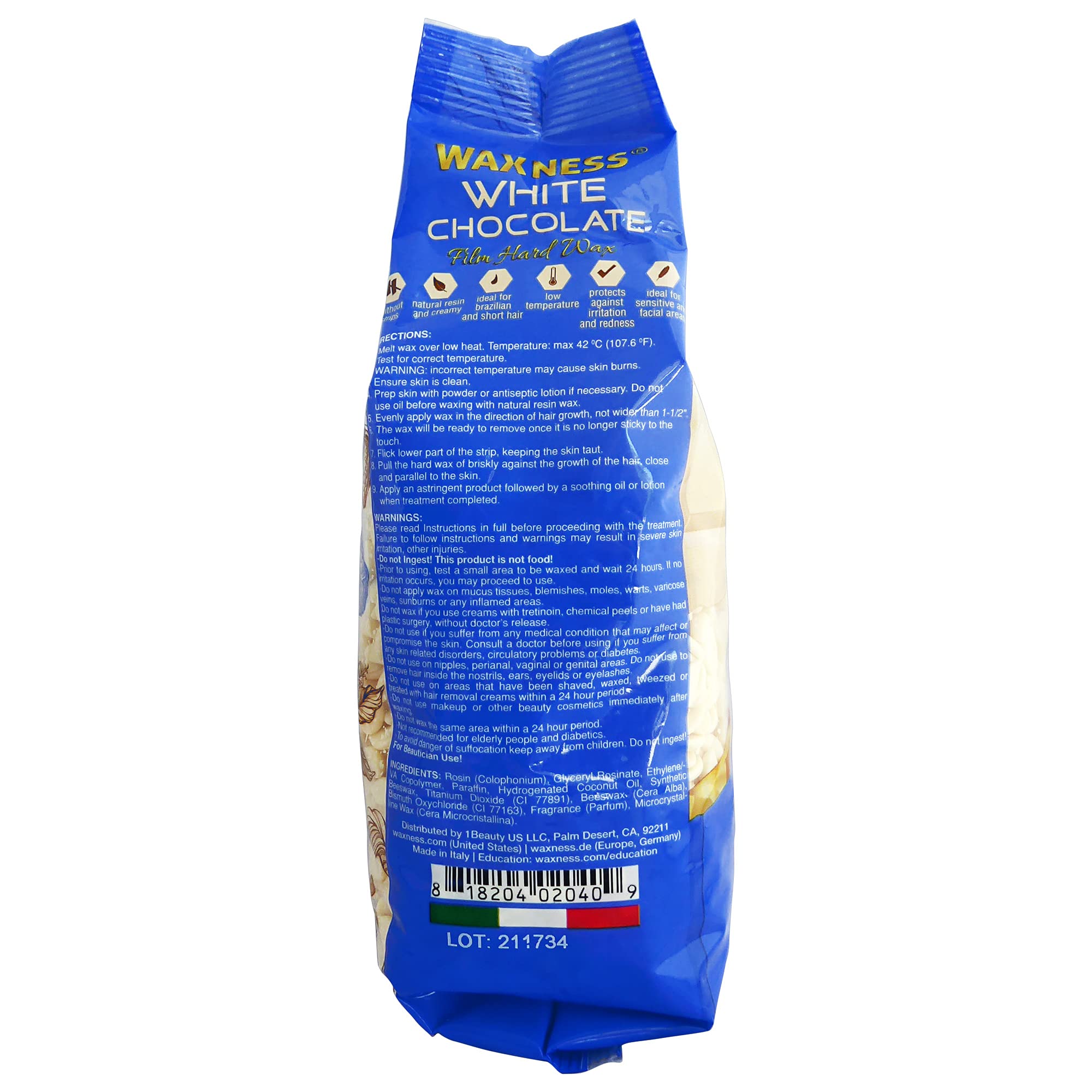 Waxness white chocolate beads in application form for precise, stripless hair removal.