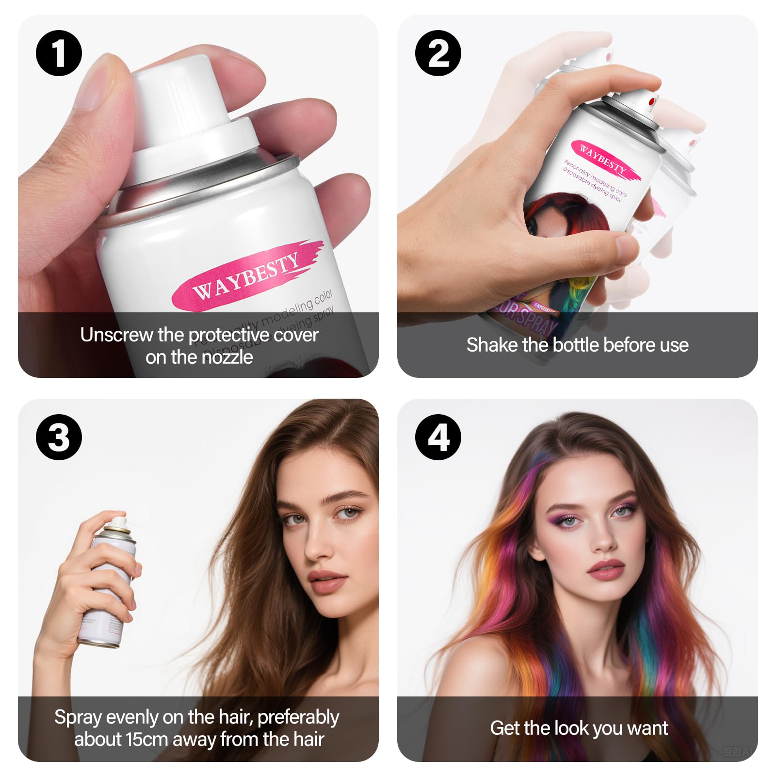 Waybesty Grey hair spray comes in a compact bottle for travel